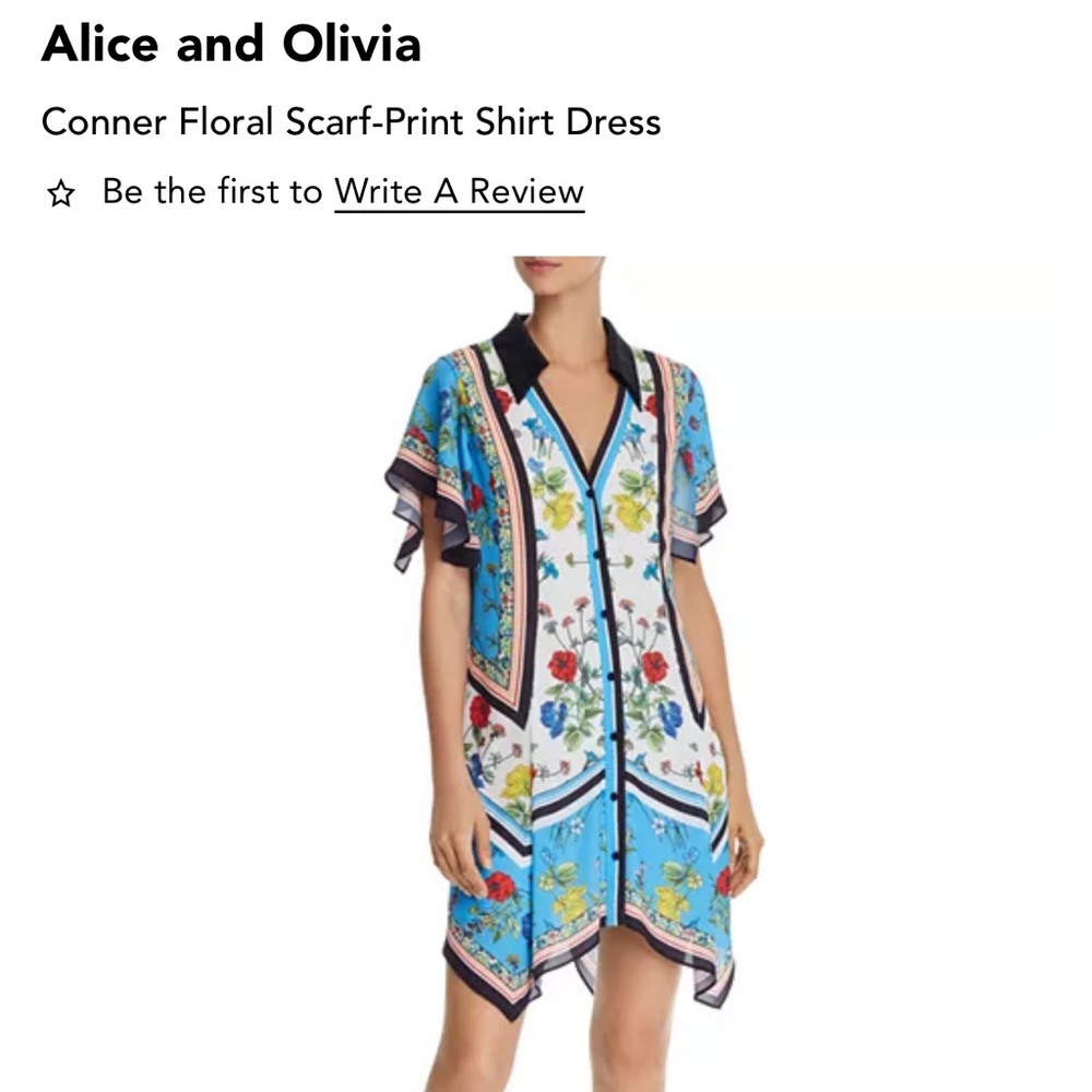 Alice + Olivia Multicolor Floral Scarf-Print Shirt Dress Size Large